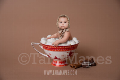 Hot Chocolate Bath Christmas Mug with Marshmallows - Red Cup of Hot Chocolate - Hot Cocoa Mug for Baby Scene