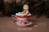 Hot Chocolate Bath Christmas Mug with Marshmallows - Red Cup of Hot Chocolate with Pines - Hot Cocoa Mug for Baby Scene