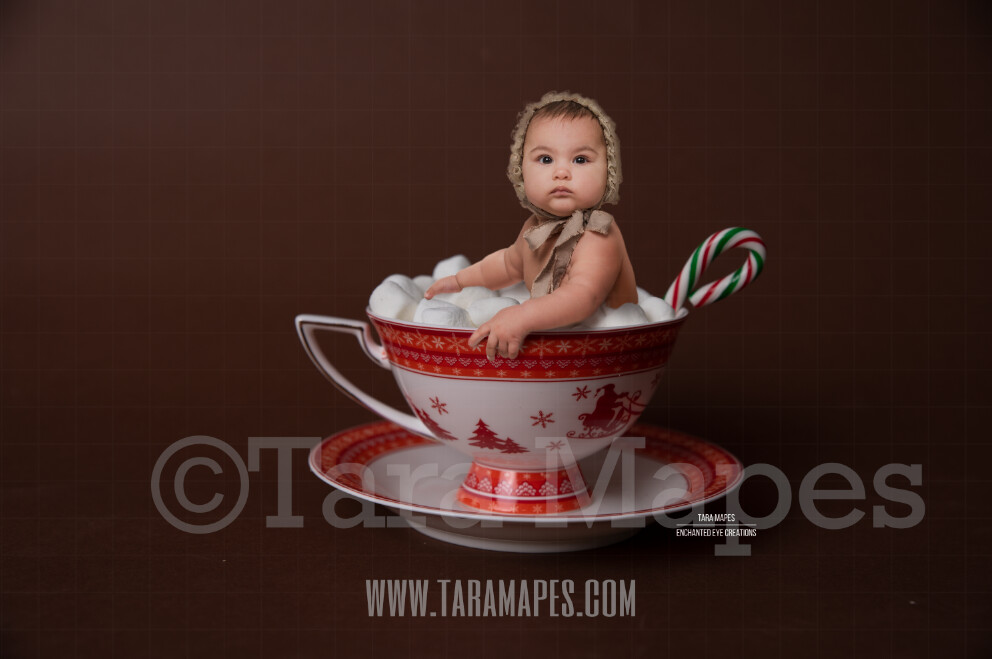 Hot Chocolate Bath Christmas Mug with Marshmallows - Red Cup of Hot Chocolate - Hot Cocoa Mug for Baby Scene