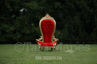 Christmas Throne - Santa&#39;s Chair by Pine Trees - Outdoor Christmas Holiday Digital Background Backdrop