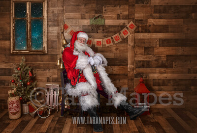 Storybook Santa Asleep - Storybook Santa Painterly- Cozy Christmas Holiday Digital Background Backdrop