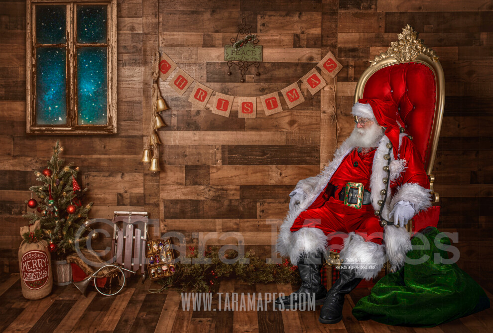 Storybook Santa in Throne - Storybook Santa Painterly- Cozy Christmas Holiday Digital Background Backdrop