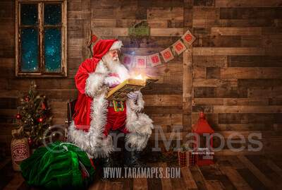 Storybook Santa Reading Magic Book - Storybook Santa Painterly- Cozy Christmas Holiday Digital Background Backdrop