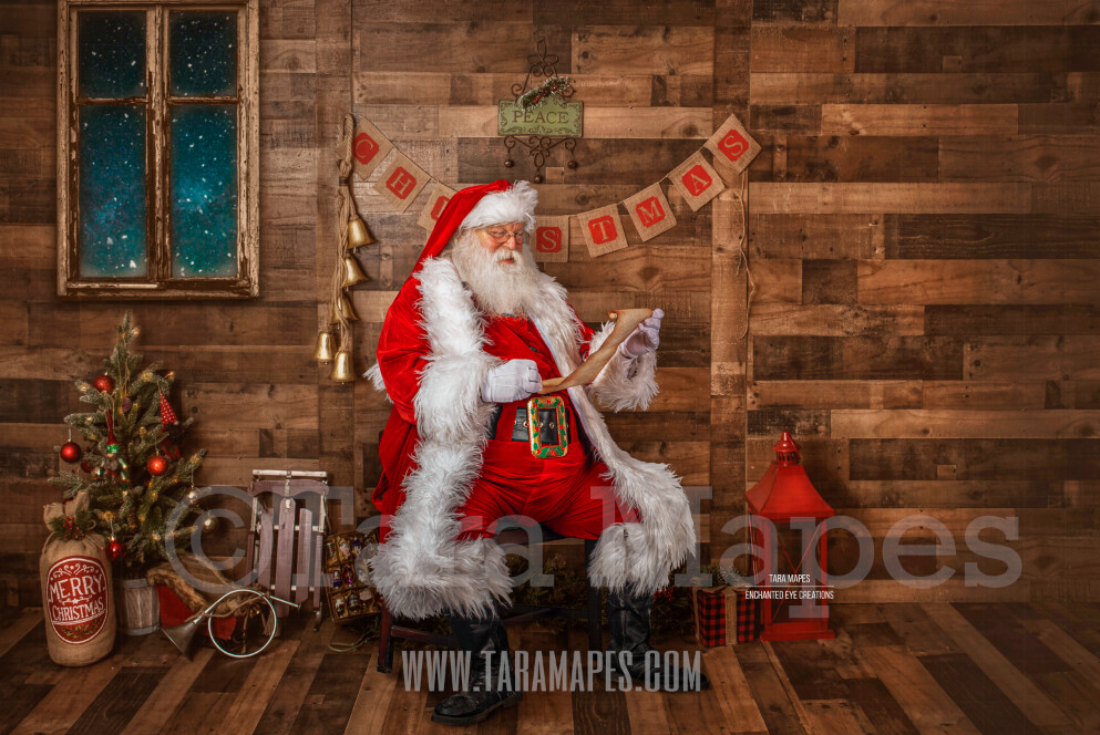 Storybook Santa with Scroll - Storybook Santa Painterly- Cozy Christmas Holiday Digital Background Backdrop
