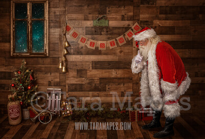 Storybook Santa Saying Shhh - Storybook Santa Painterly- Cozy Christmas Holiday Digital Background Backdrop