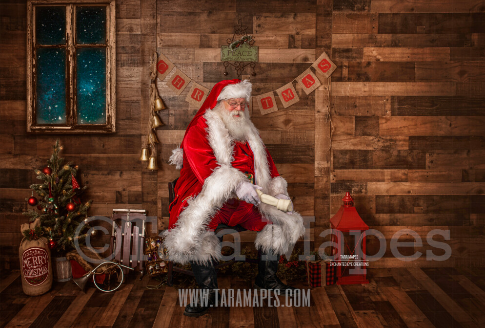 Storybook Santa with Dog Bone - Storybook Santa Painterly- Cozy Christmas Holiday Digital Background Backdrop