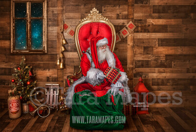 Storybook Santa with Gift - Storybook Santa Painterly- Cozy Christmas Holiday Digital Background Backdrop