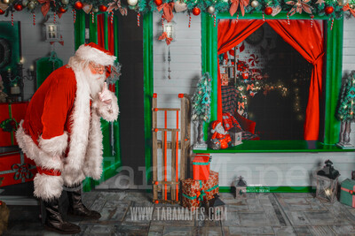 Storybook Santa - Santa&#39;s Workshop - Santa&#39;s House - Storybook Santa Painterly- Cozy Christmas Holiday Digital Background Backdrop