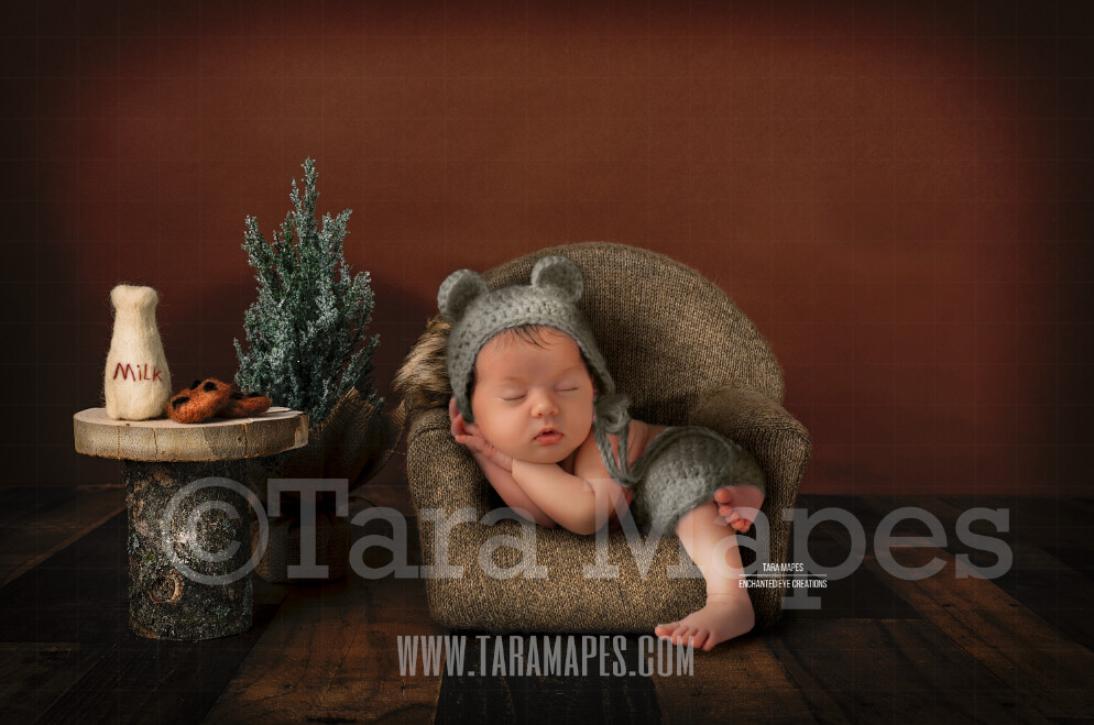 Newborn Christmas Chair - Cozy Christmas Scene with Christmas Chair and Pine Tree for Newborn Digital Background by Tara Mapes