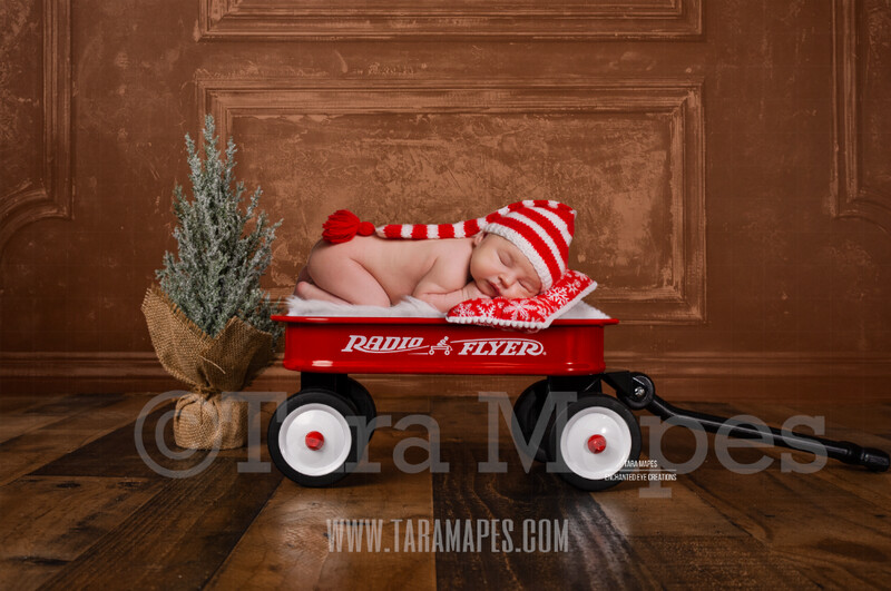 Red Wagon Christmas Digital Overlay - Newborn Digital Background by Tara Mapes