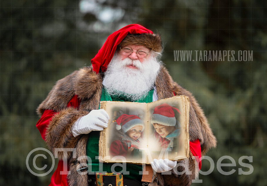 Victorian Santa Holding Book - Santa with Book to Put Pictures Into- Cozy Christmas Holiday Digital Background Backdrop