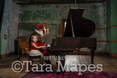 Victorian Santa at Piano - Santa Playing Piano - Santa Sitting at Piano - Cozy Christmas Holiday Digital Background Backdrop