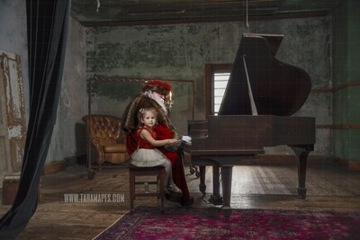 Victorian Santa at Piano - Santa Playing Piano - Santa Sitting at Piano - Cozy Christmas Holiday Digital Background Backdrop
