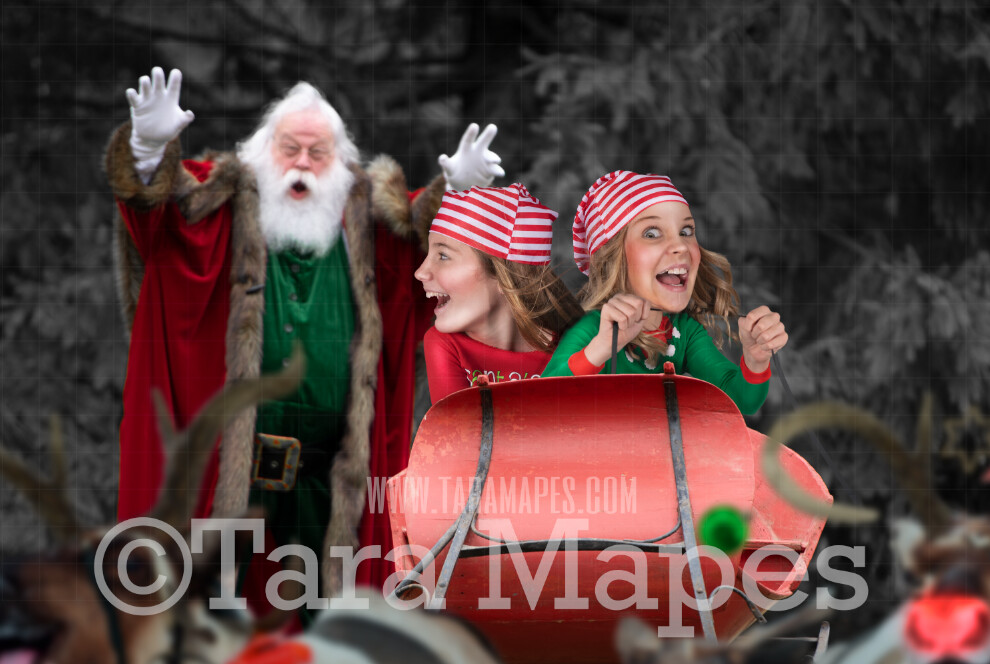 Santa's Stolen Sleigh - Funny Santa Scene - Santa's Sleigh and Reindeer- LAYERED PSD! Funny Christmas Card Idea - Holiday Christmas Digital Background / Backdrop