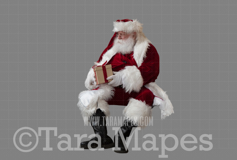 Santa with Gift -  Santa Clip Art - Santa Cut Out  - Christmas Overlay - Santa PNG - Christmas Overlay
