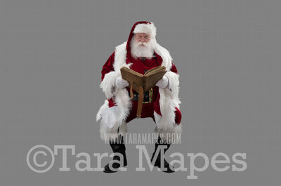 Santa with Book-  Santa Clip Art - Santa Cut Out  - Christmas Overlay - Santa PNG - Christmas Overlay