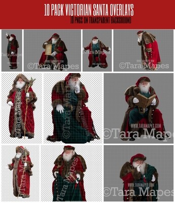 10 Pack Victorian Santa Overlay Bundle -  Santa Clip Art - Santa Cut Out  - Christmas Overlay - Santa PNG - Christmas Overlay