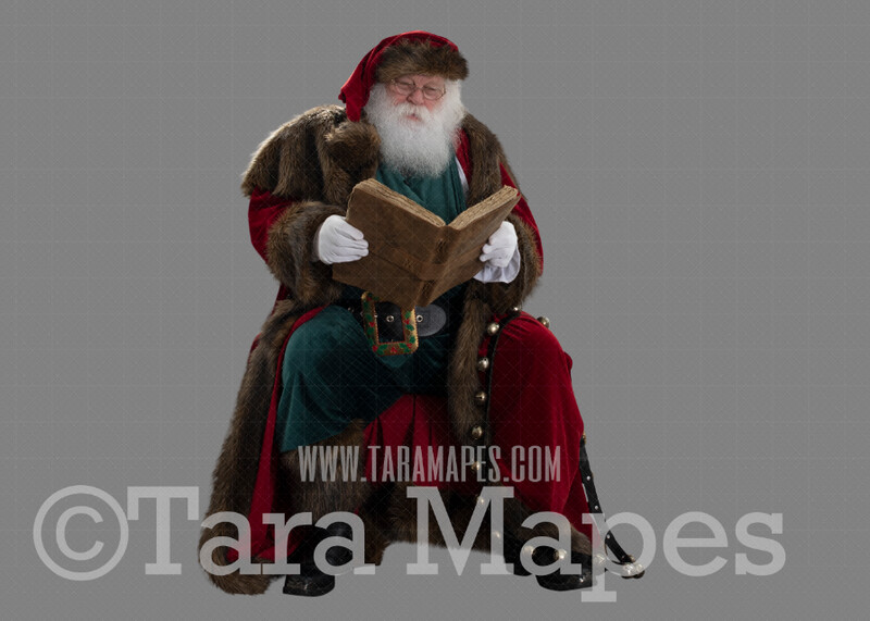 Victorian Santa with Book PNG - Santa with Sack - Santa Clip Art - Santa Cut Out - Christmas Overlay - Santa PNG - Christmas Overlay