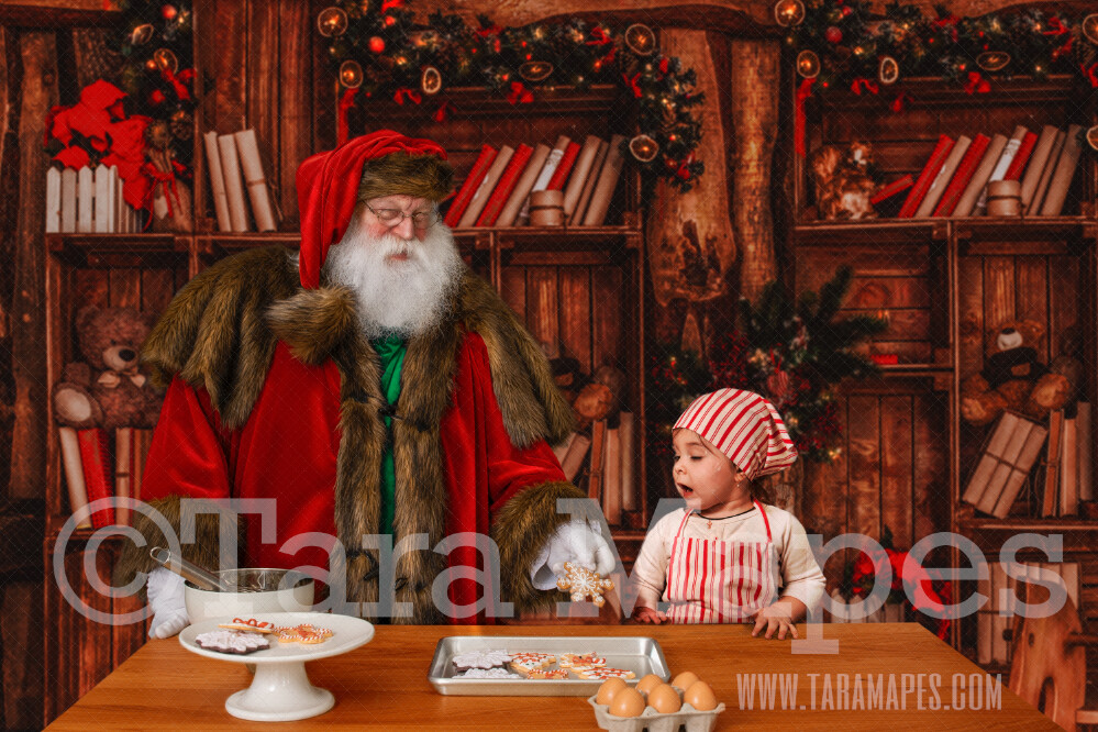 Victorian Santa in Kitchen - Baking Cookies with Santa Christmas Kitchen with Santa JPG - Christmas Holiday Digital Background Backdrop