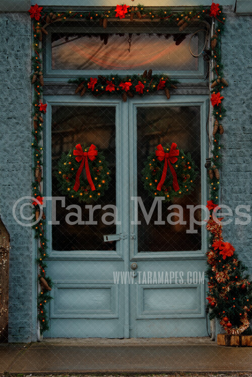 Cyan Christmas Door in Christmas Town- Free Snow Overlay - Holiday Christmas Street - Christmas Town Winter Wonderland - Scene for Portraits Digital Background Cyan Christmas Door in Christmas Town- Free Snow Overlay - Holiday Christmas Street - Christmas Town Winter Wonderland - Scene for Portraits Digital Background
