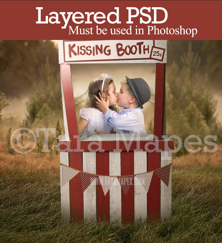 Kissing Booth - Valentine Background - Valentines Day - Kiss - Digital Background / Backdrop