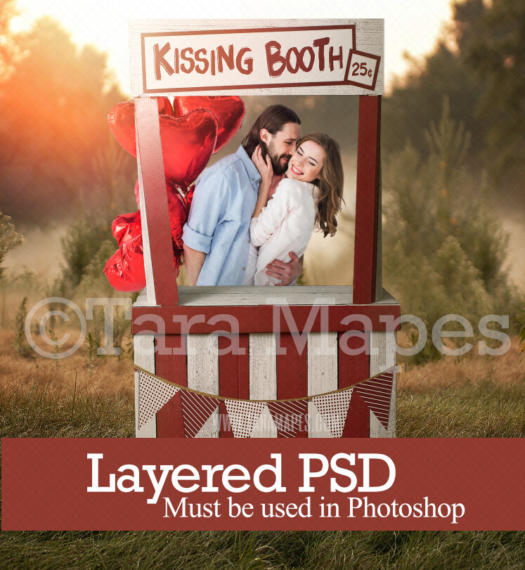 Kissing Booth ADULT SIZED VERSION Layered PSD- Valentine Background - Valentines Day - Kiss - Digital Background / Backdrop