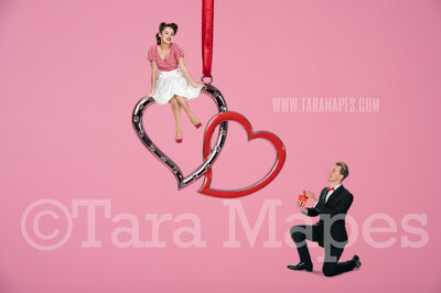 Valentine Digital Background - Two Hearts on String - Digital Background Valentine&#39;s Day -Digital Background / Backdrop