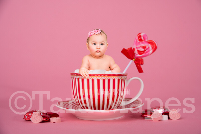 Valentine Digital Background - Candy Mug Newborn Sitter Digital Background Valentine's Day -Digital Background / Backdrop