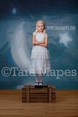 Moon and Stars Studio Digital Background - Night Sky Painted Backdrop in Studio - Magical- Birthday -Digital Background / Backdrop