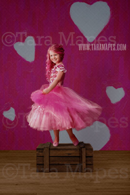 White Hearts on Pink Oil Painting Digital Background - Valentine Backdrop - Hearts - Digital Background / Backdrop