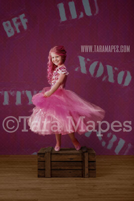 Valentine Texts Studio Background - Pink and White - Painted Backdrop in Studio - Digital Background / Backdrop