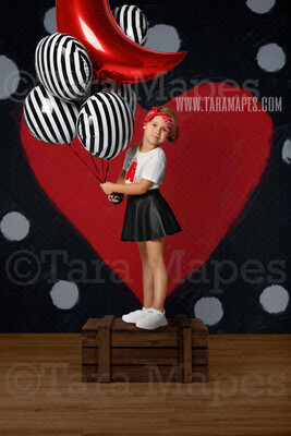 Polka Dots and Big Red Heart Oil Painting Digital Backdrop- Valentine Backdrop - Hearts - Digital Background / Backdrop