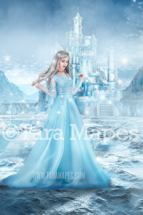 Ice Castle - Winter Castle - Ice Princess Castle - A Frozen House - Snowy Scene Digital Background Backdrop JPG FILE