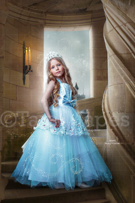 Princess Castle Staircase Bright Night - Castle Stairs - Fairytale Moonlight Castle - Digital Background Backdrop Photoshop