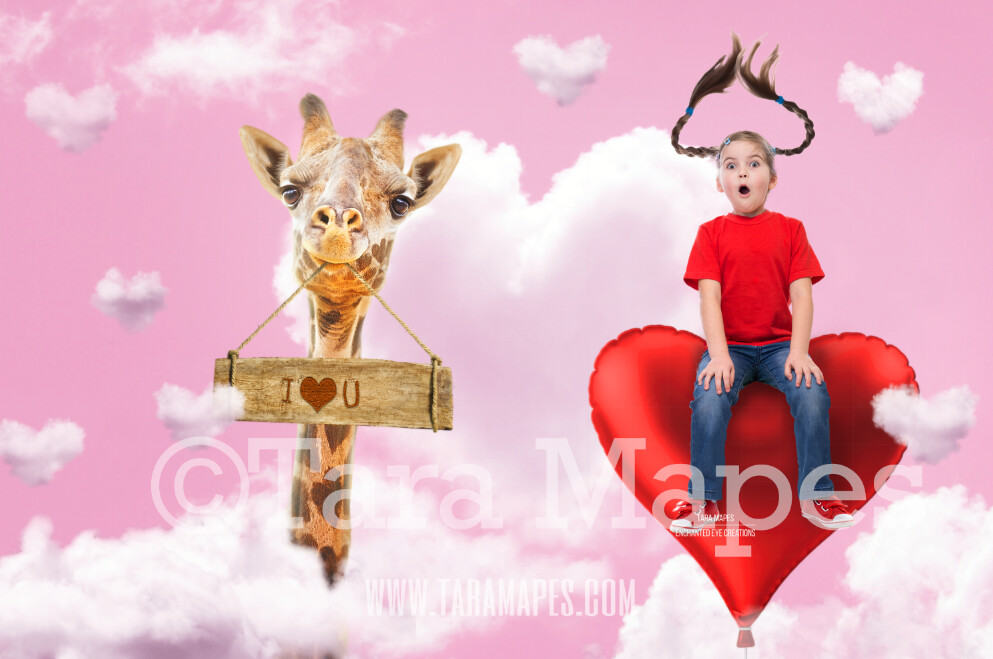 Valentine Giraffe in Clouds JPG by Tara Mapes Digital Background / Backdrop