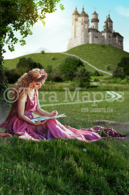 Hill by Fairytale Castle - Magical Castle - Princess Castle - Digital Background Backdrop JPG FILE