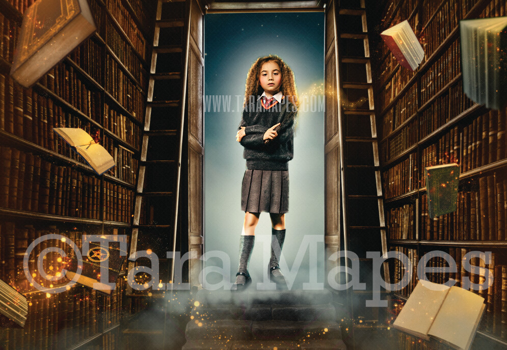 Wizard Library - Magic Library - Floating Books in Wizard Scene - Digital Background / Backdrop