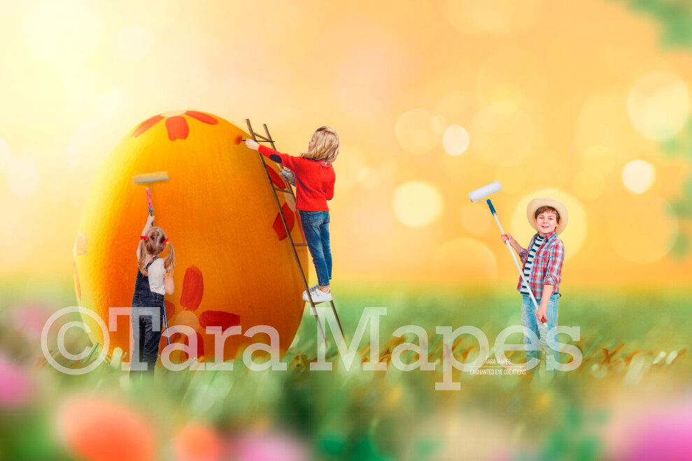 Painting a Big Easter Egg - Colorful Digital Background / Backdrop