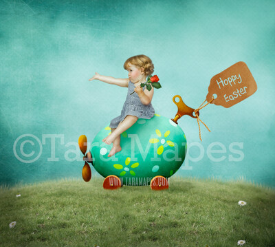 Easter Egg Car- Whimsical Egg - Easter Spring Background - Scrapbook style Easter- JPG Digital Background / Backdrop