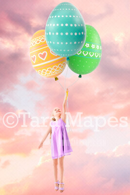 Easter Egg Balloons- Spring Background - Whimsical Easter- JPG Digital Background / Backdrop