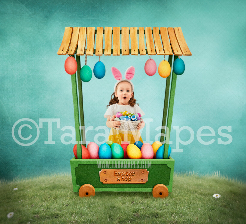 Easter Egg Cart- Colorful Easter Whimsical Digital Background LAYERED PSD - Tara Mapes