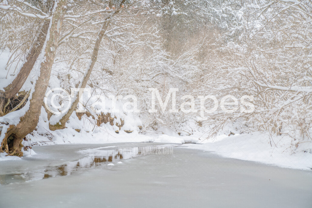 Frozen Creek 3 - Winter Scene- Snowy Scene Digital Background plus FREE SNOW OVERLAY