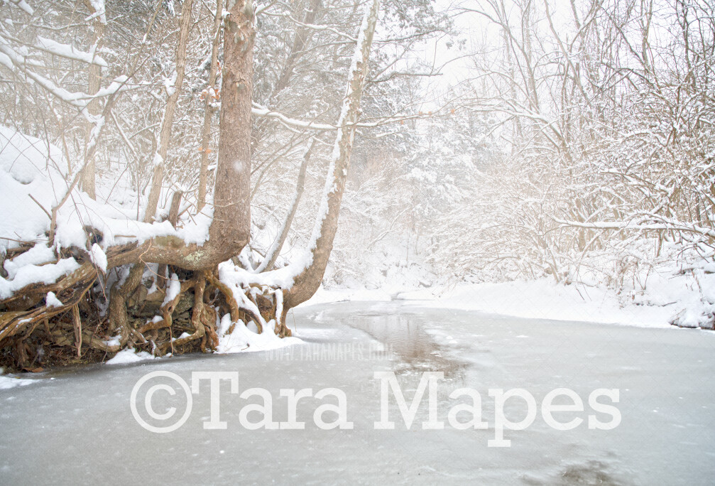 Frozen Creek 1 - Winter Scene- Snowy Scene Digital Background plus FREE SNOW OVERLAY