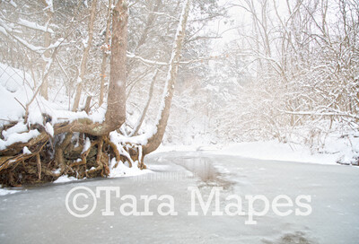 Frozen Creek 1 - Winter Scene- Snowy Scene Digital Background plus FREE SNOW OVERLAY
