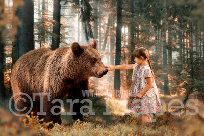 Bear in Forest Autumn Fall Leaves Digital Background Backdrop