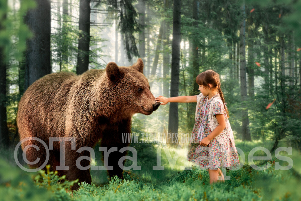 Bear in Forest in the Spring - Creamy Natural Digital Background Backdrop