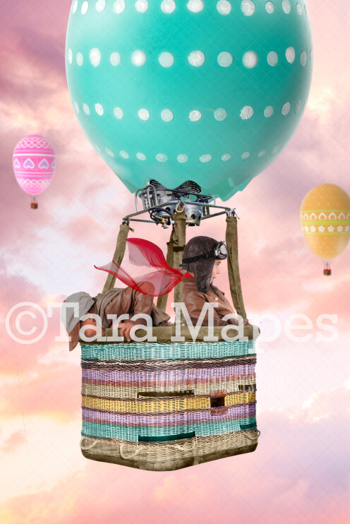 Easter Egg Hot Air Balloon - Easter Spring Background -  JPG Digital Background / Backdrop