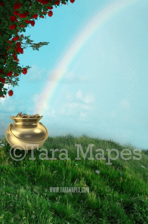 St. Patrick's Day - Gold Pot of Gold - Gold at the End of a Rainbow - Digital Background