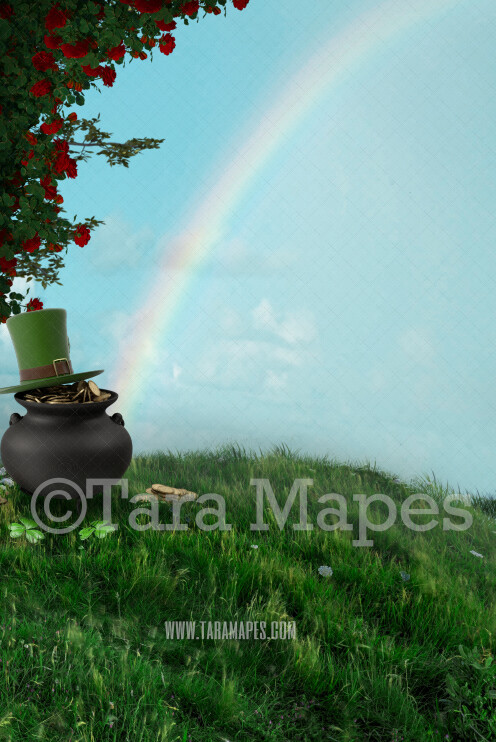 St. Patrick's Day - Pot of Gold - Gold at the End of a Rainbow - Digital Background