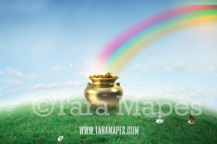 St. Patrick's Day - St Patrick Pot of Gold - Gold at the End of a Rainbow - Digital Background